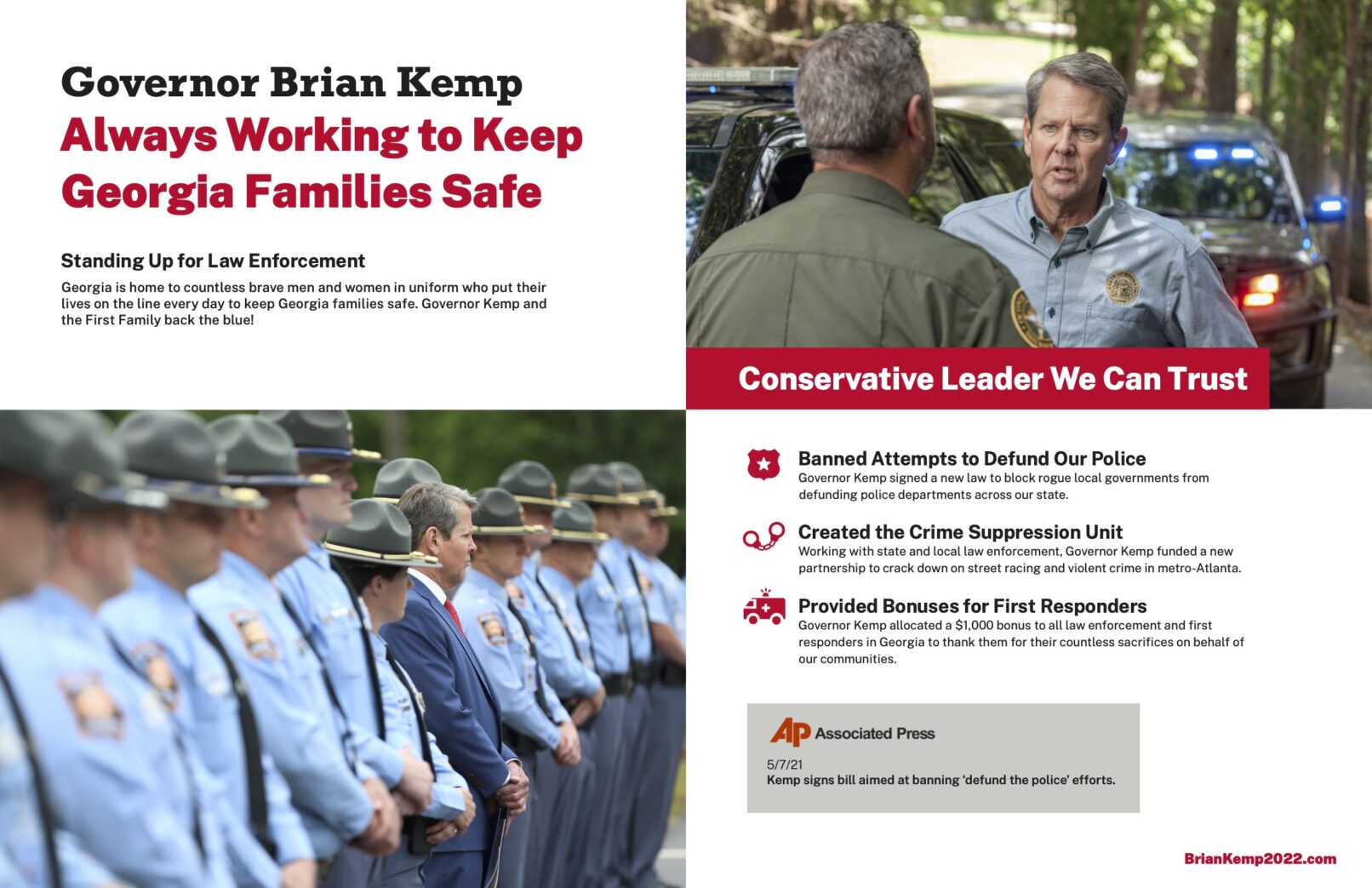 Georgia's-elected-governor-Brain-Kemp -(2019-2026)-facing-camera-in-a-behind-the-shoulder-shot-of-Deputy-Sheriff-in-top-right-hand-corner. The-Elected-Governor-is-also-alongside-multiple-Georgia-State-Patrol-troopers-in-formal-position of-hands-clenched-in-front-of-body.